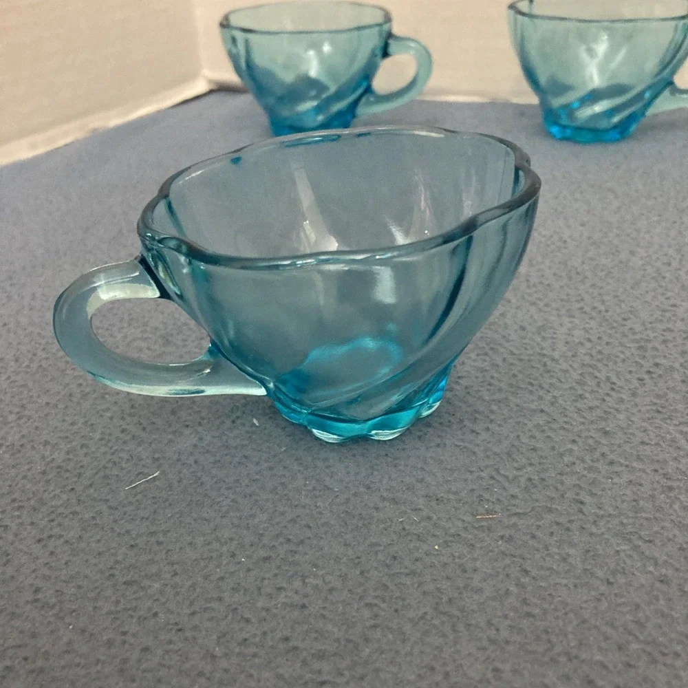 Hazel-Atlas‎ Capri Azure Blue Seashell Swirl Snack Cup - Set of 4